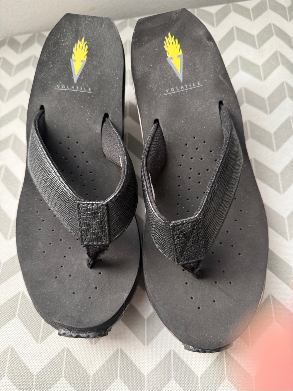 Volatile Black Textured Thong Sandals
